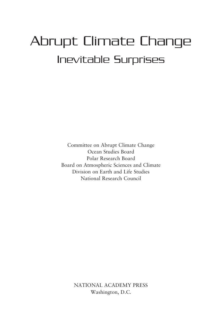 Abrupt Climate Change: Inevitable Surprises by National Research Council