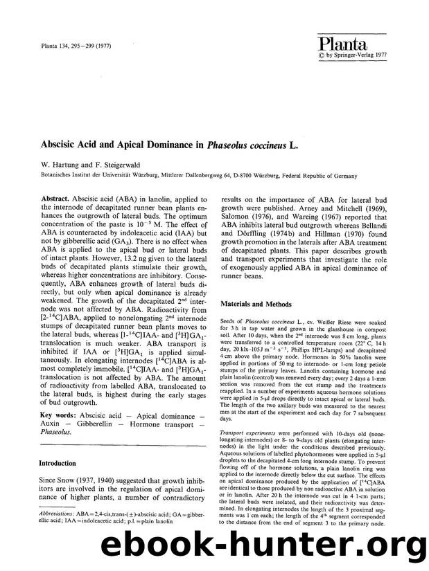 Abscisic acid and apical dominance in <Emphasis Type="Italic">Phaseolus coccineus<Emphasis> L. by Unknown
