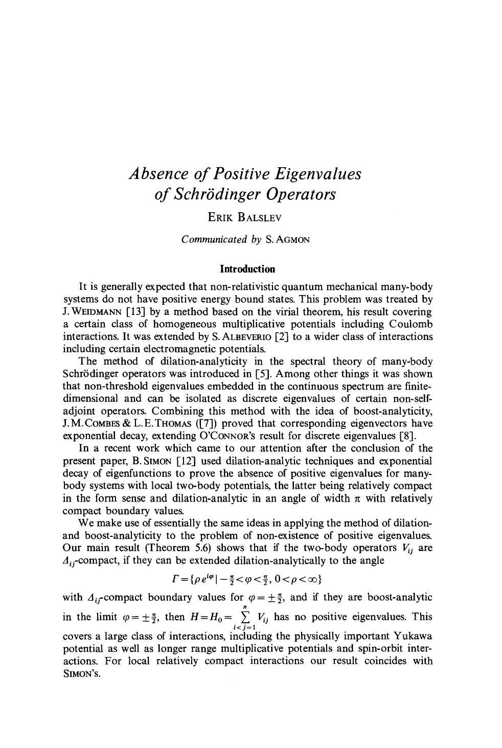 Absence of positive eigenvalues of Schrödinger operators by Unknown