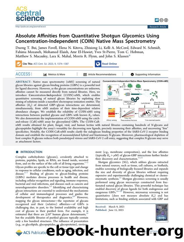 Absolute Affinities from Quantitative Shotgun Glycomics Using Concentration-Independent (COIN) Native Mass Spectrometry by unknow