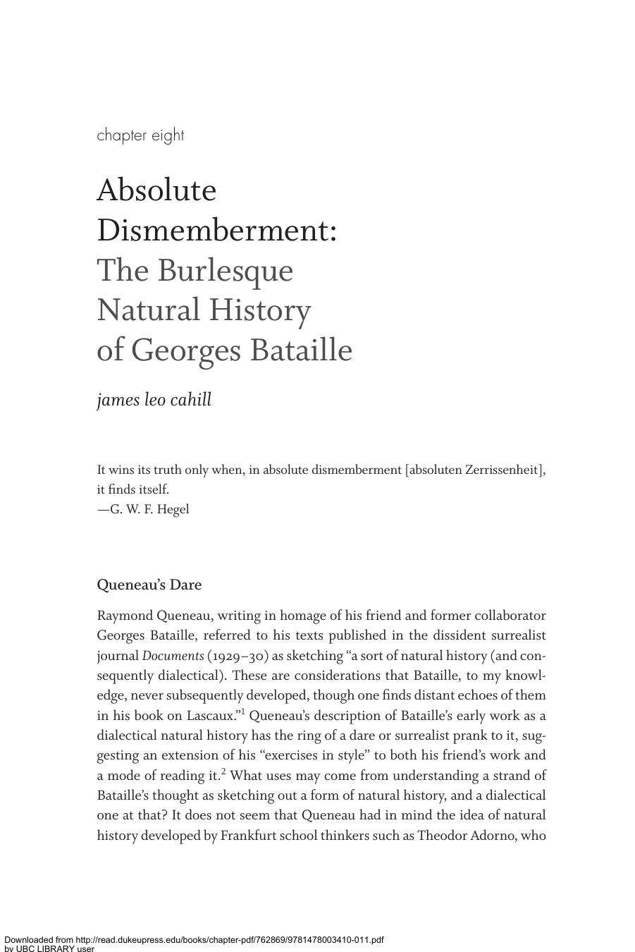Absolute Dismemberment- The Burlesque Natural History of Georges Bataille, Abjection Incorporated Mediating the Politics of Pleasure and Violence by James Leo Cahill