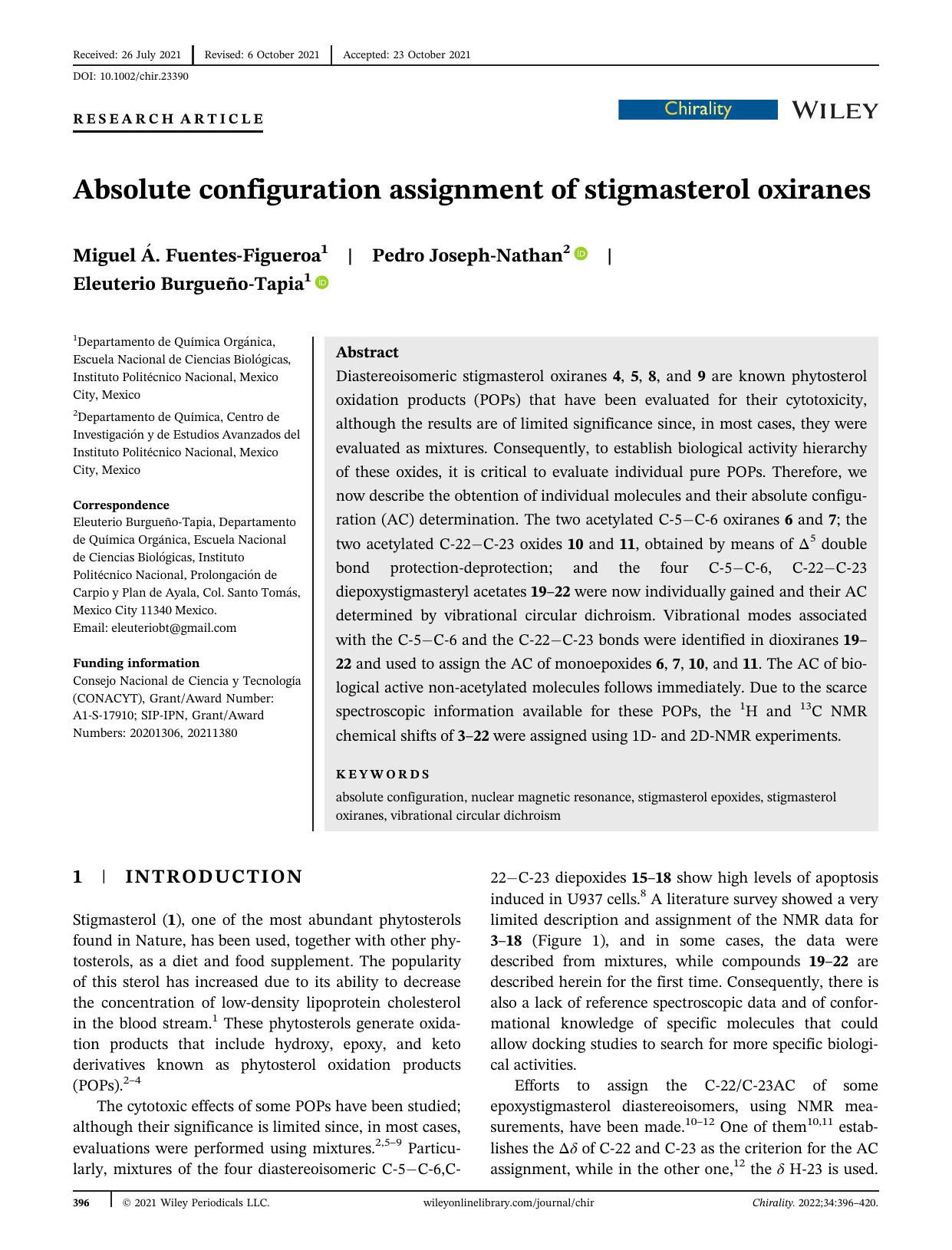 Absolute configuration assignment of stigmasterol oxiranes by Miguel Á. Fuentes‐Figueroa Pedro Joseph‐Nathan Eleuterio Burgueño‐Tapia