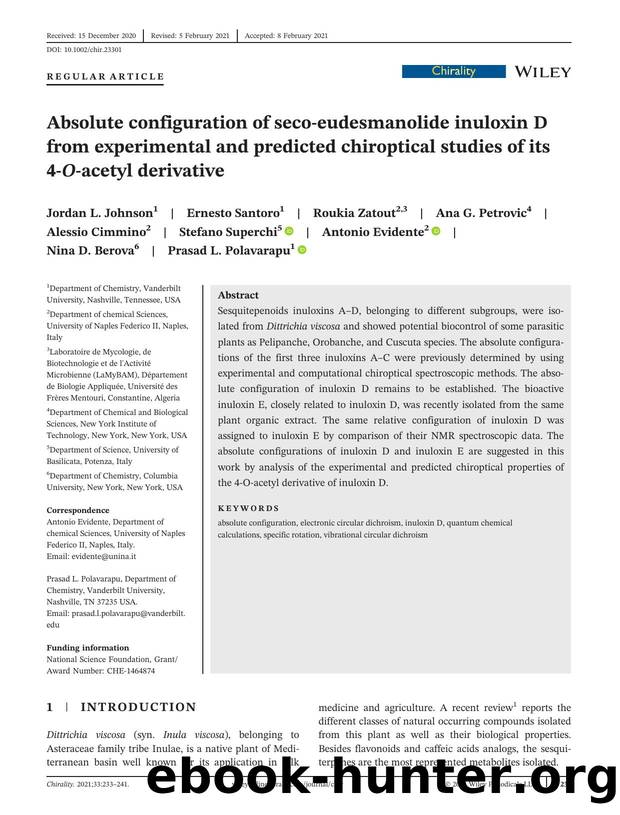 Absolute configuration of secoâeudesmanolide inuloxin D from experimental and predicted chiroptical studies of its 4âOâacetyl derivative by unknow