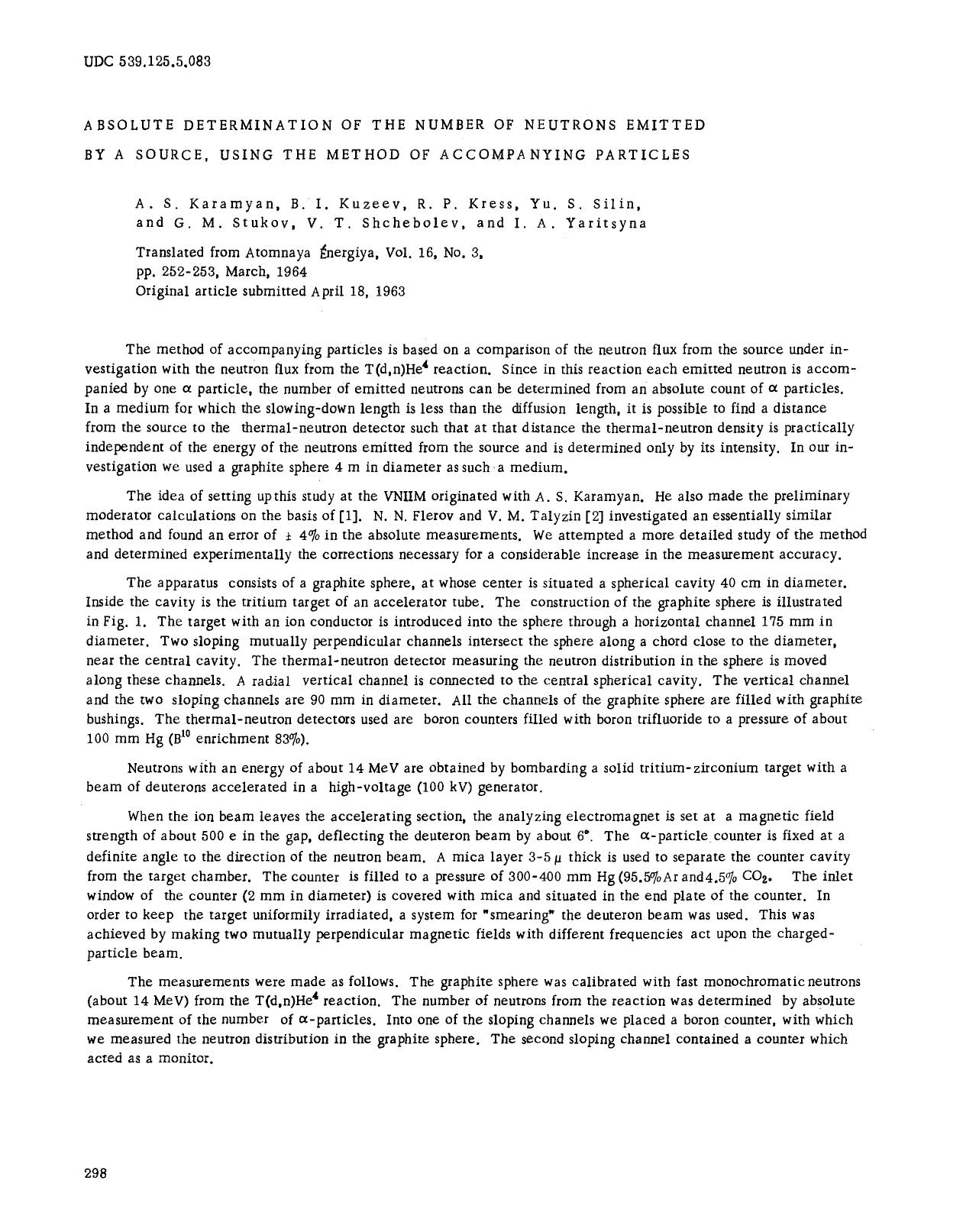Absolute determination of the number of neutrons emitted by a source, using the method of accompanying particles by Unknown