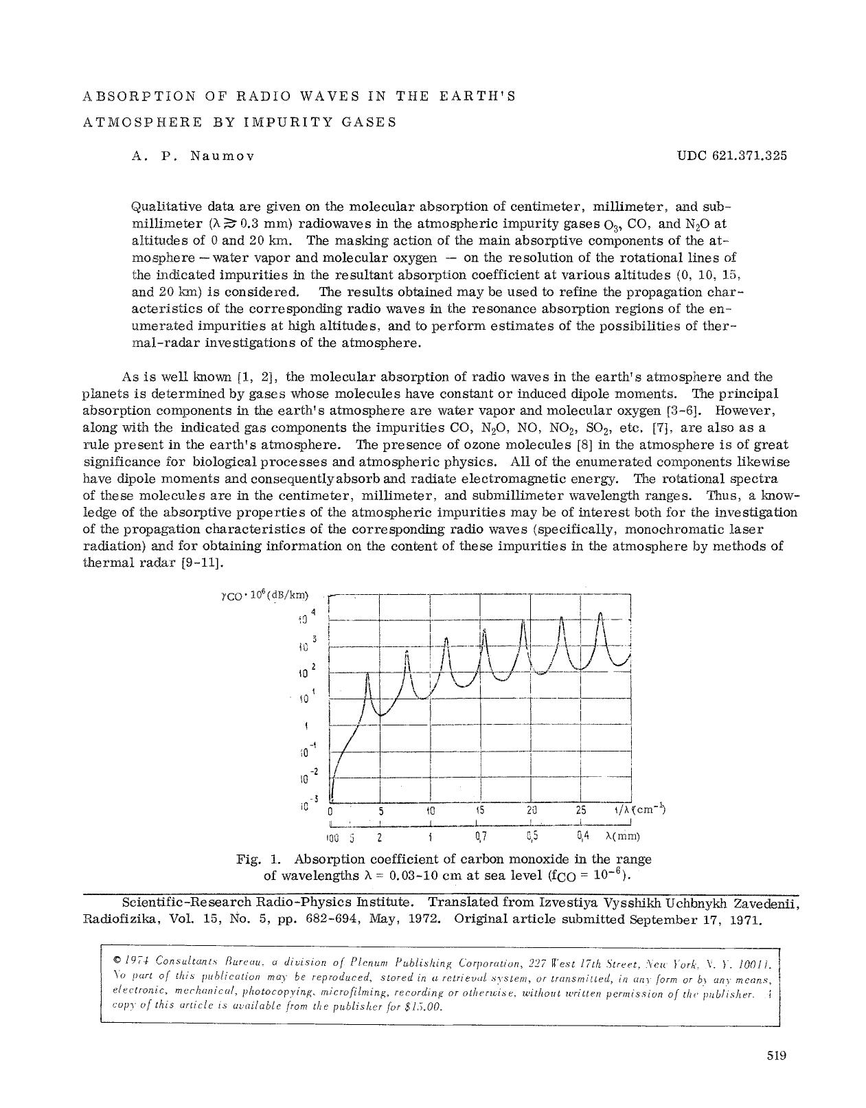 Absorption of radio waves in the earth's atmosphere by impurity gases by Unknown