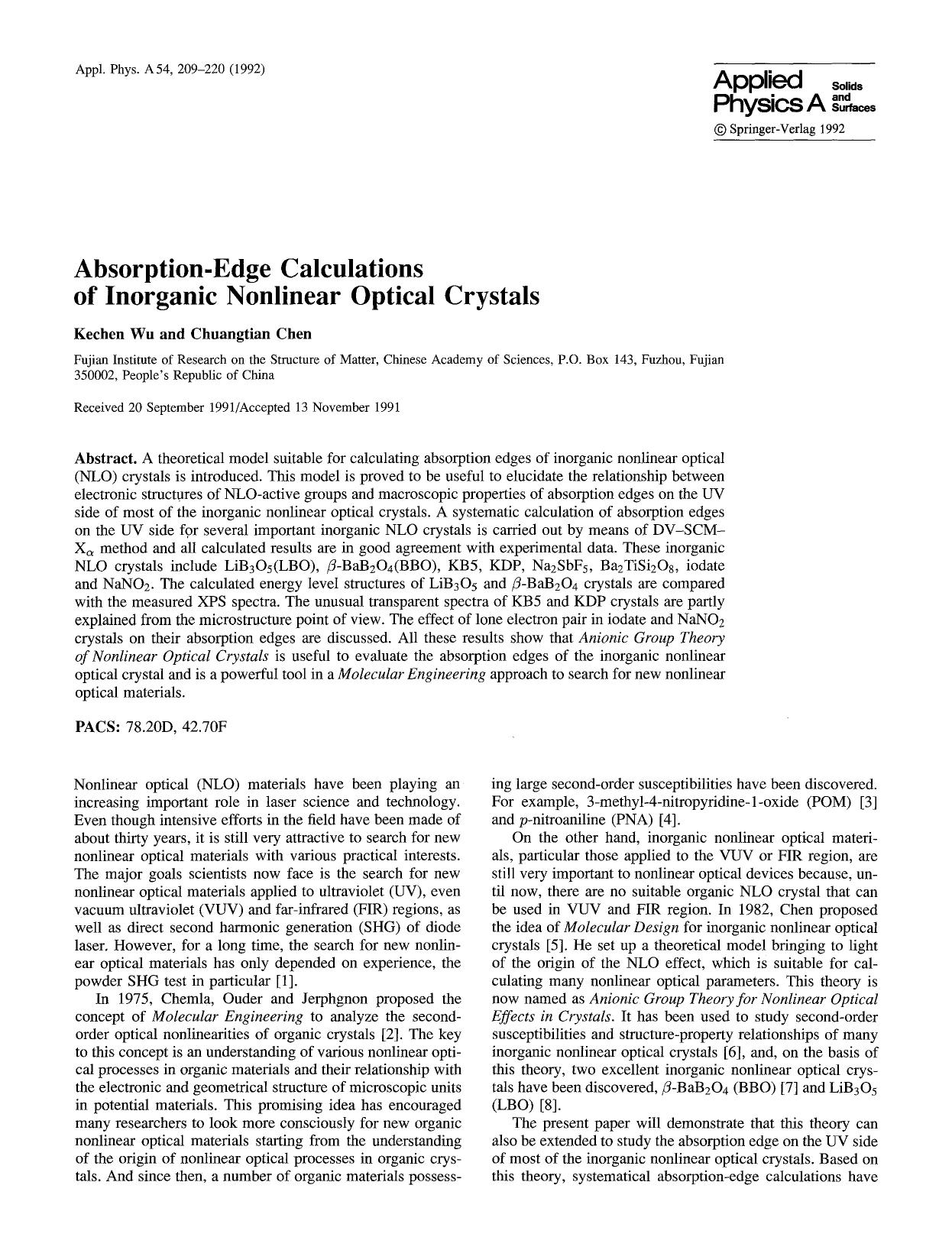 Absorption-edge calculations of inorganic nonlinear optical crystals by Unknown