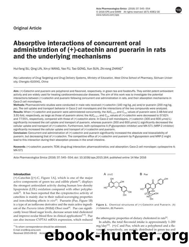 Absorptive interactions of concurrent oral administration of (+)-catechin and puerarin in rats and the underlying mechanisms by Hui-fang Su & Qing Lin & Xin-yi Wang & Yao Fu & Tao Gong & Xun Sun & Zhi-rong Zhang