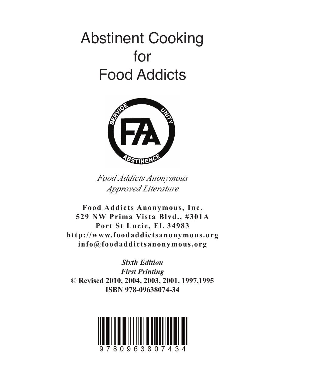 Abstinent Cooking for Food Addicts by FAA WSO