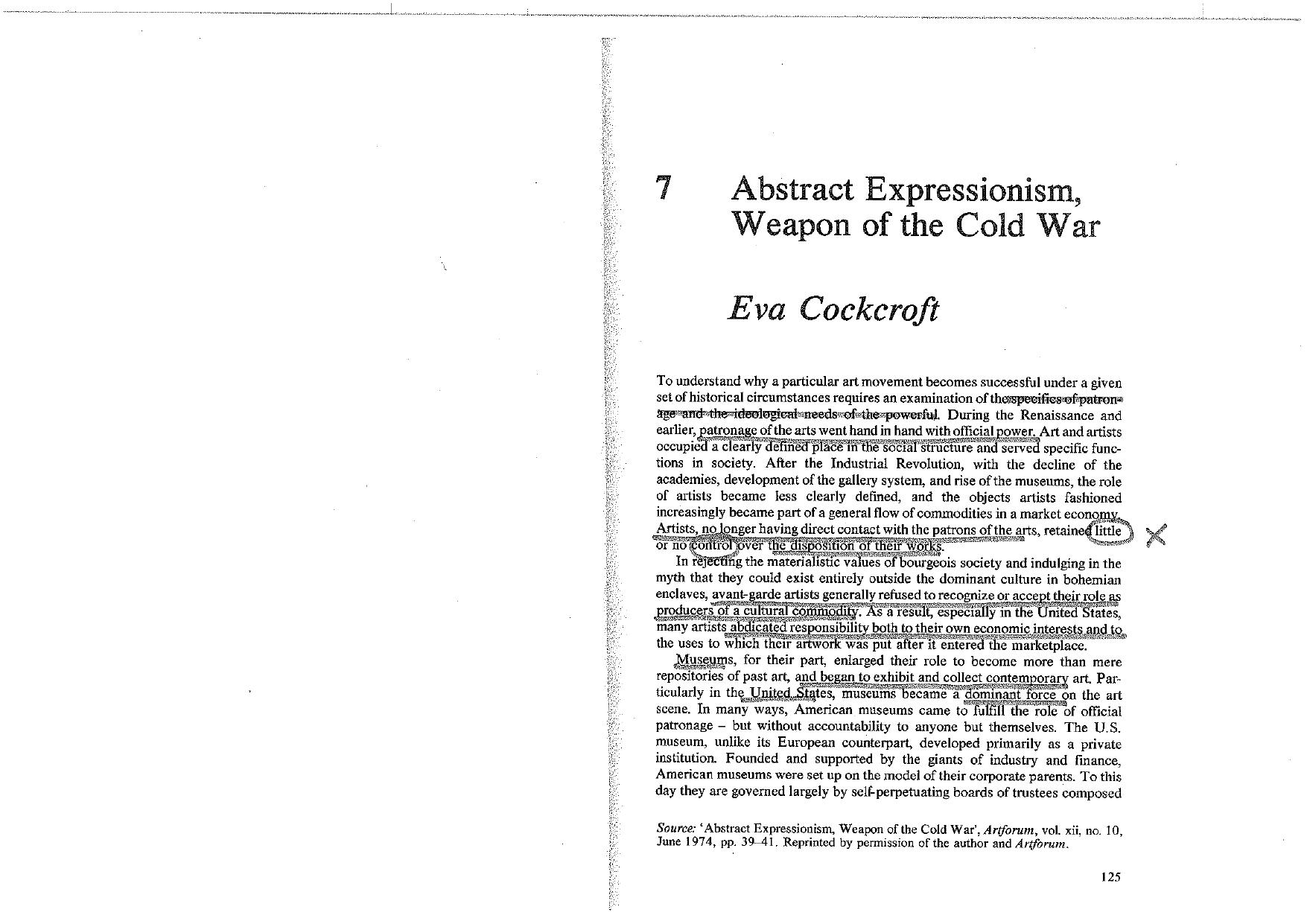 Abstract Expressionism, weapon of the Cold War by Cockroft Eva