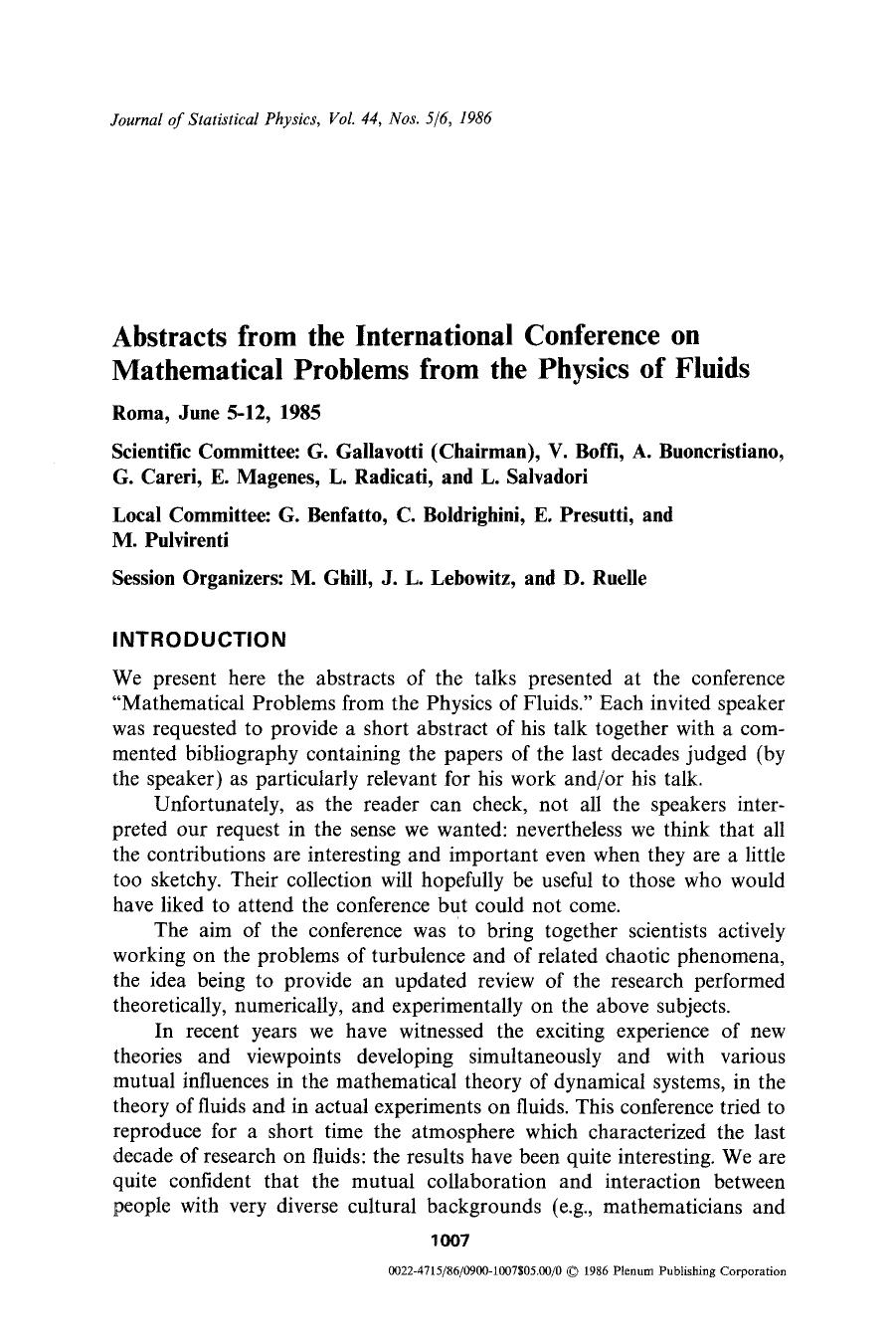 Abstracts from the international conference on mathematical problems from the physics of fluids by Unknown