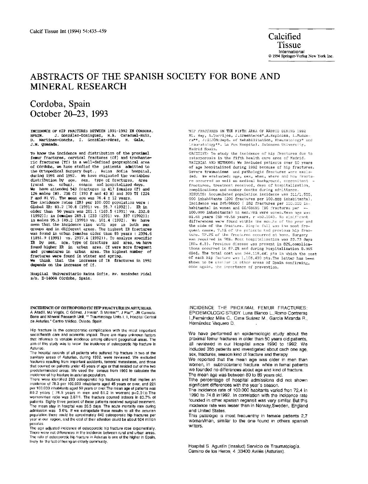 Abstracts of the Spanish Society for Bone and Mineral Research by Unknown