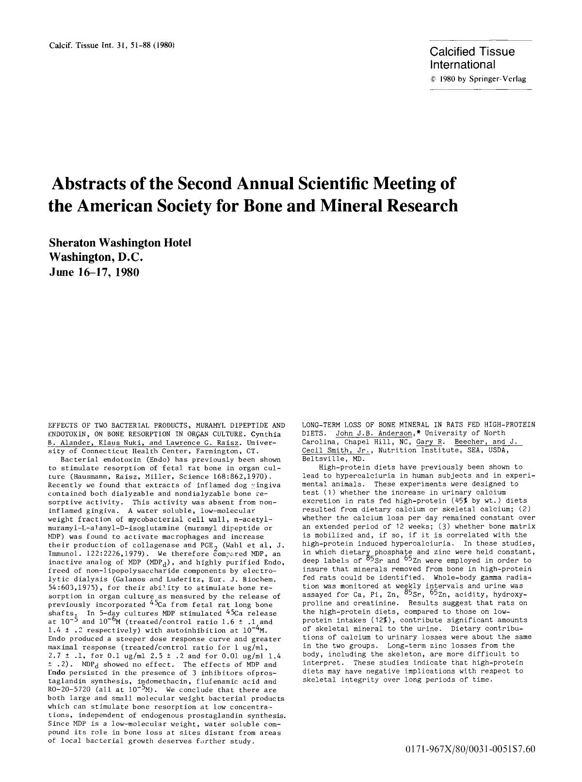 Abstracts of the second annual scientific meeting of the american society for bone and mineral research by Unknown