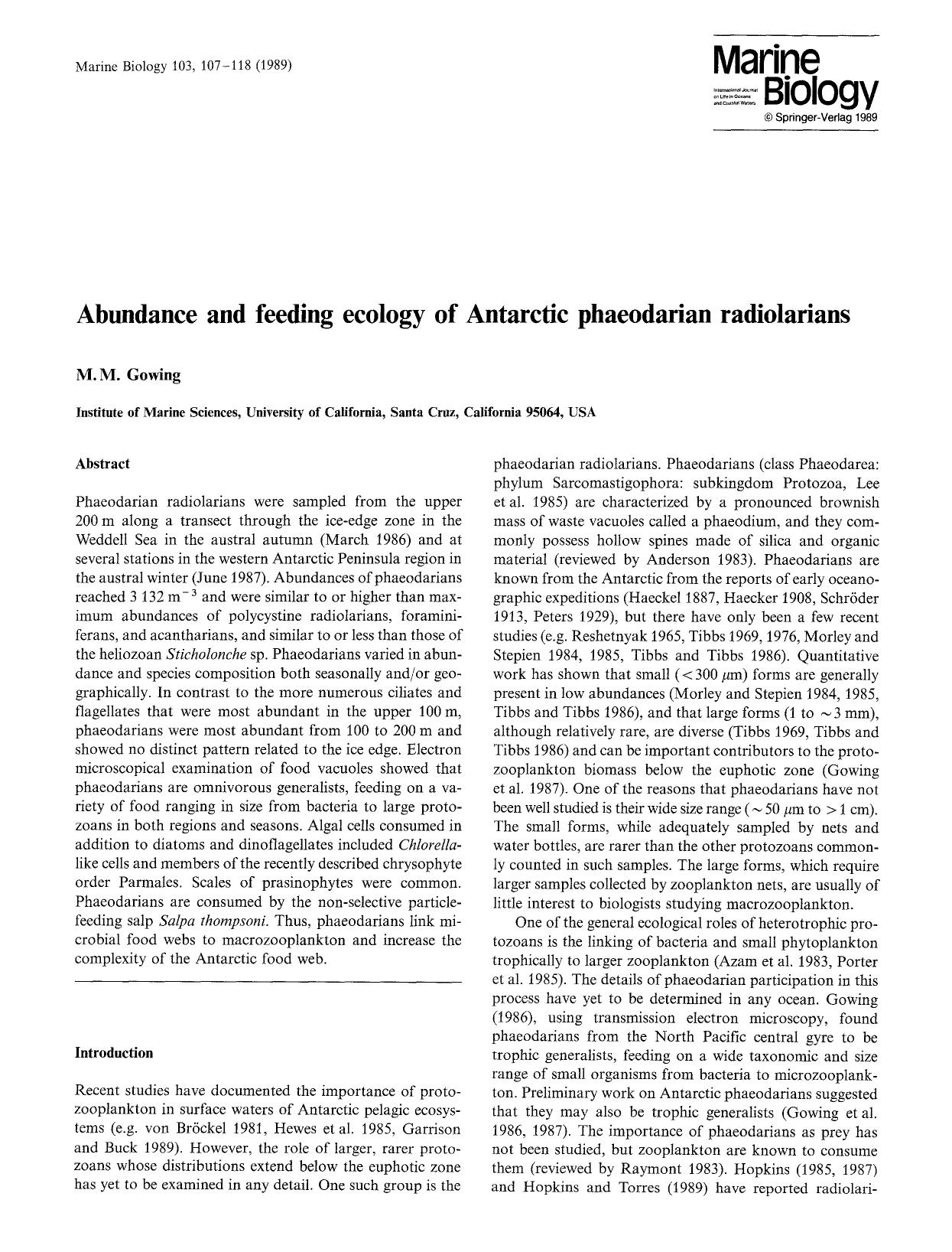 Abundance and feeding ecology of Antarctic phaeodarian radiolarians by Unknown