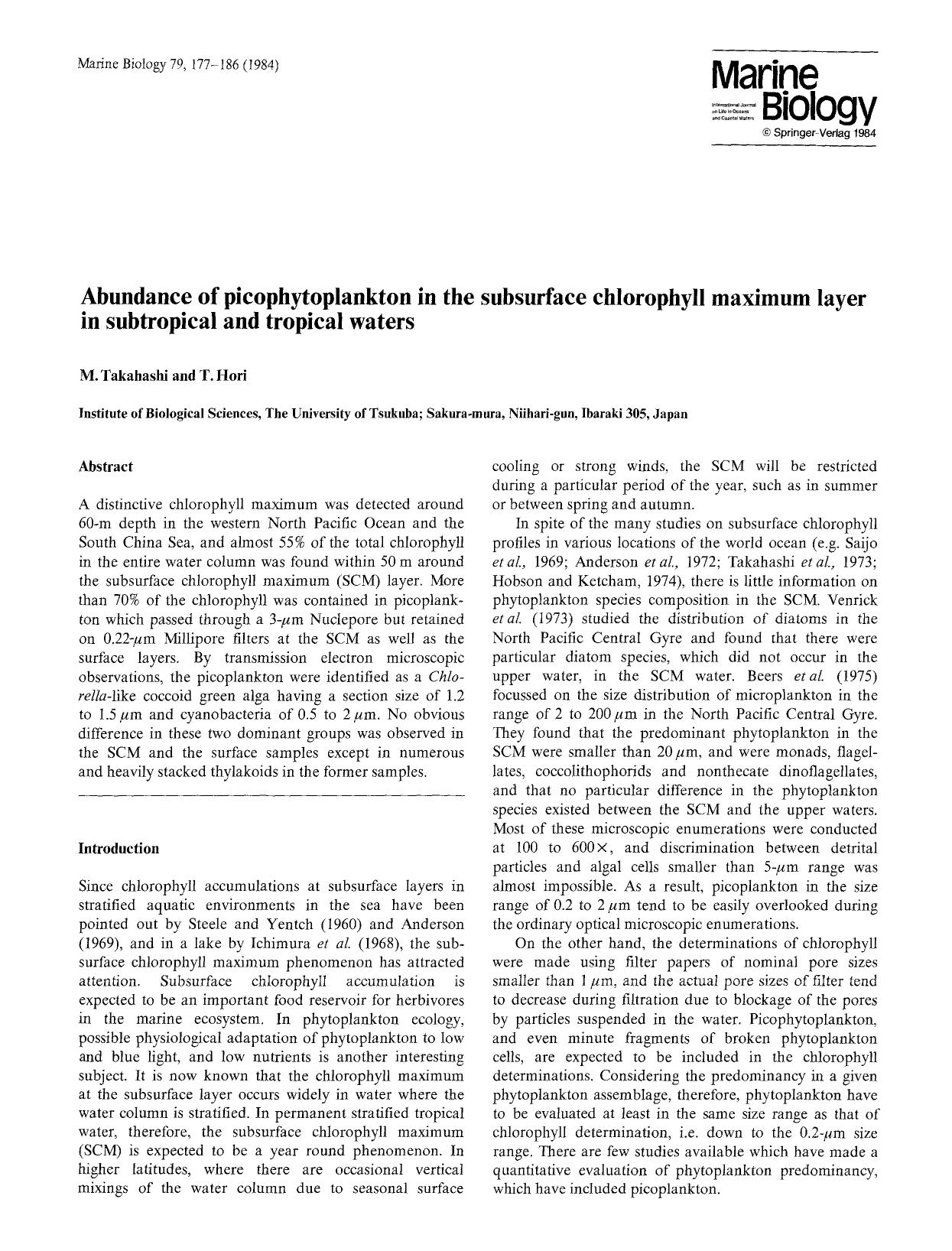 Abundance of picophytoplankton in the subsurface chlorophyll maximum layer in subtropical and tropical waters by Unknown