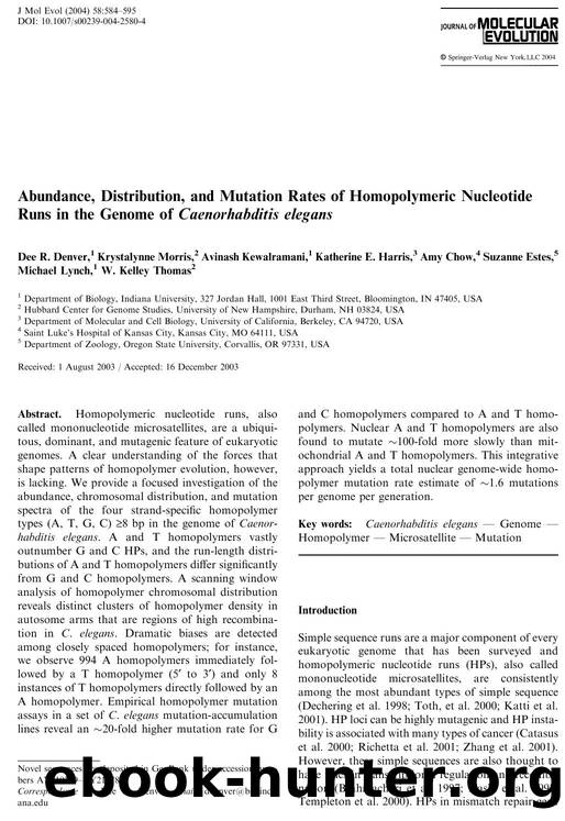 Abundance, Distribution, and Mutation Rates of Homopolymeric Nucleotide Runs in the Genome of Caenorhabditis elegans by Denver D.R. et al