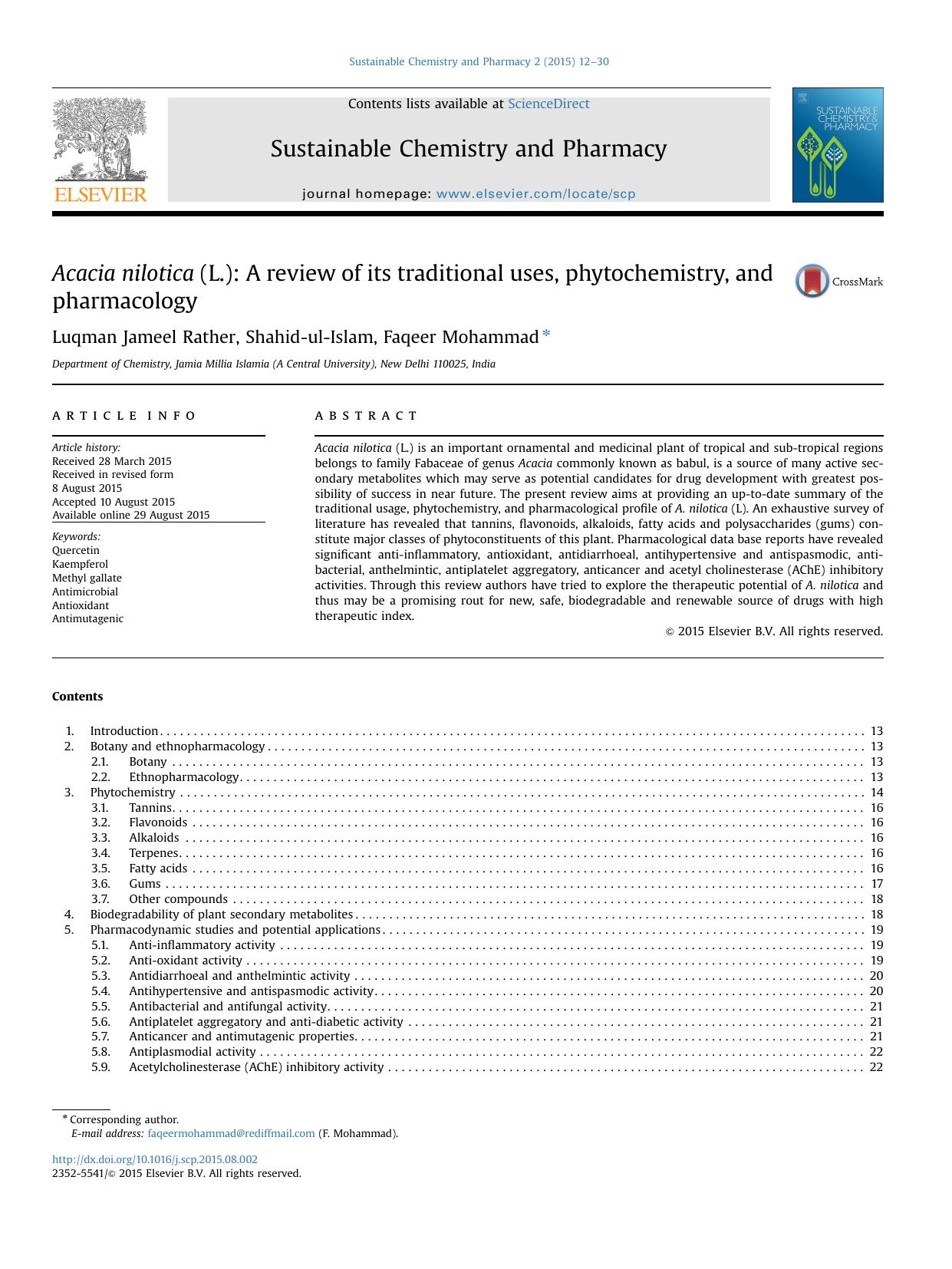 Acacia nilotica (L.)_ A review of its traditional uses, phytochemistry, and pharmacology by Luqman Jameel Rather & Shahid-ul-Islam & Faqeer Mohammad