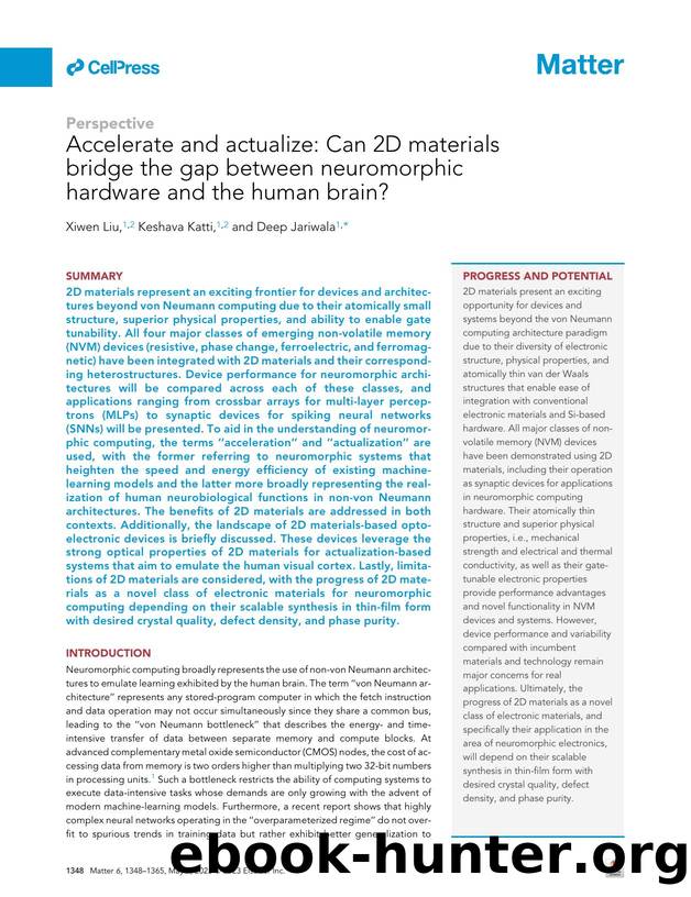 Accelerate and actualize: Can 2D materials bridge the gap between neuromorphic hardware and the human brain? by Xiwen Liu & Keshava Katti & Deep Jariwala