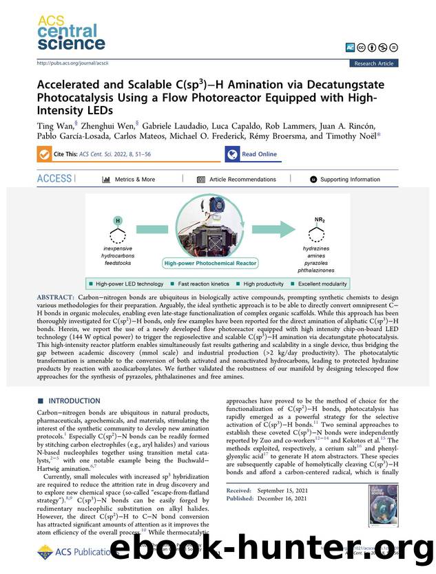 Accelerated and Scalable C(sp3)âH Amination via Decatungstate Photocatalysis Using a Flow Photoreactor Equipped with High-Intensity LEDs by unknow