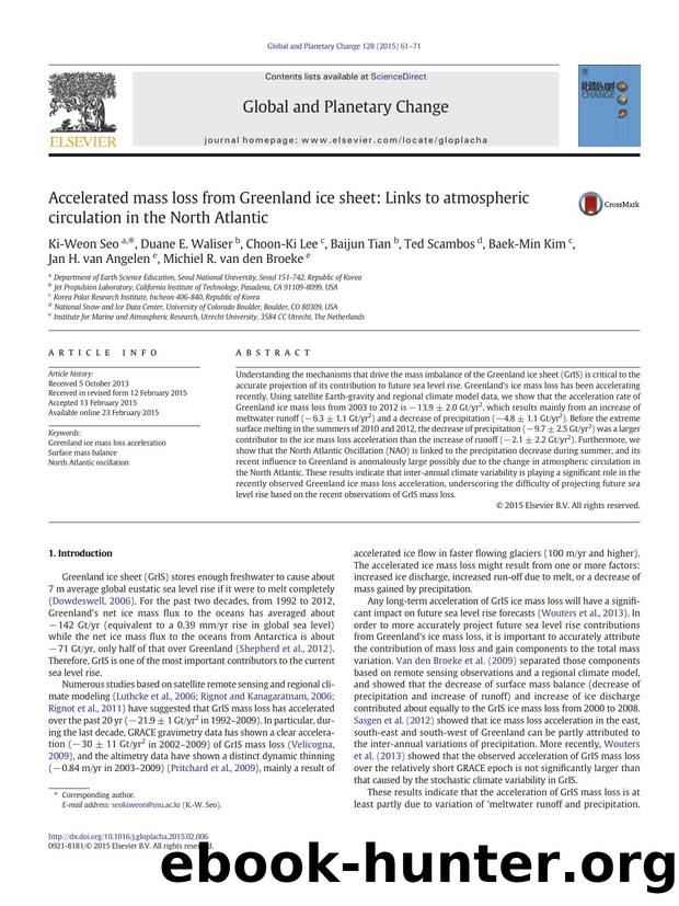 Accelerated mass loss from Greenland ice sheet: Links to atmospheric circulation in the North Atlantic by unknow