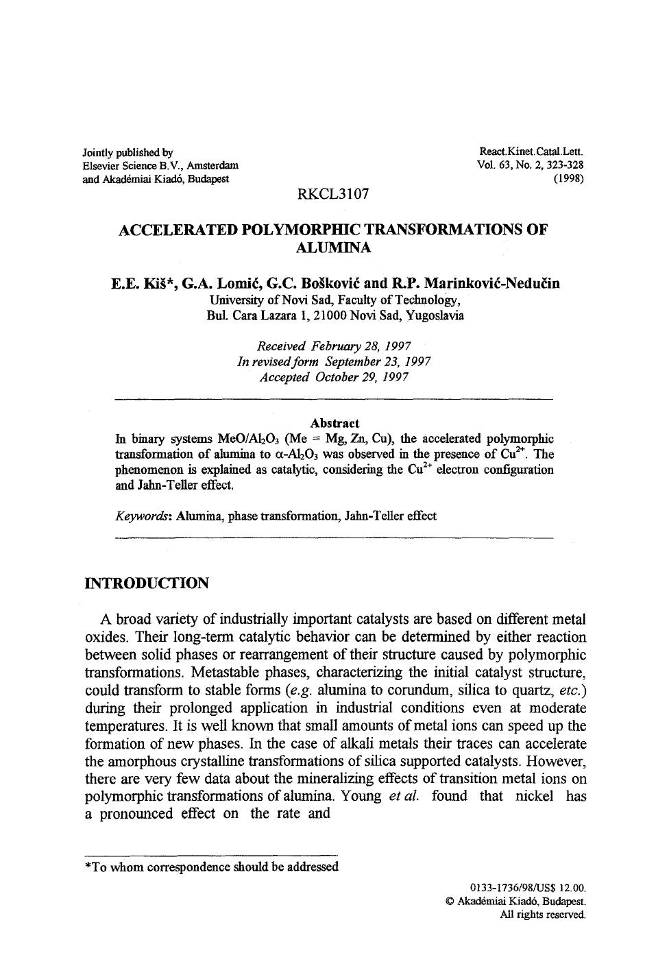Accelerated polymorphic transformations of alumina by Unknown
