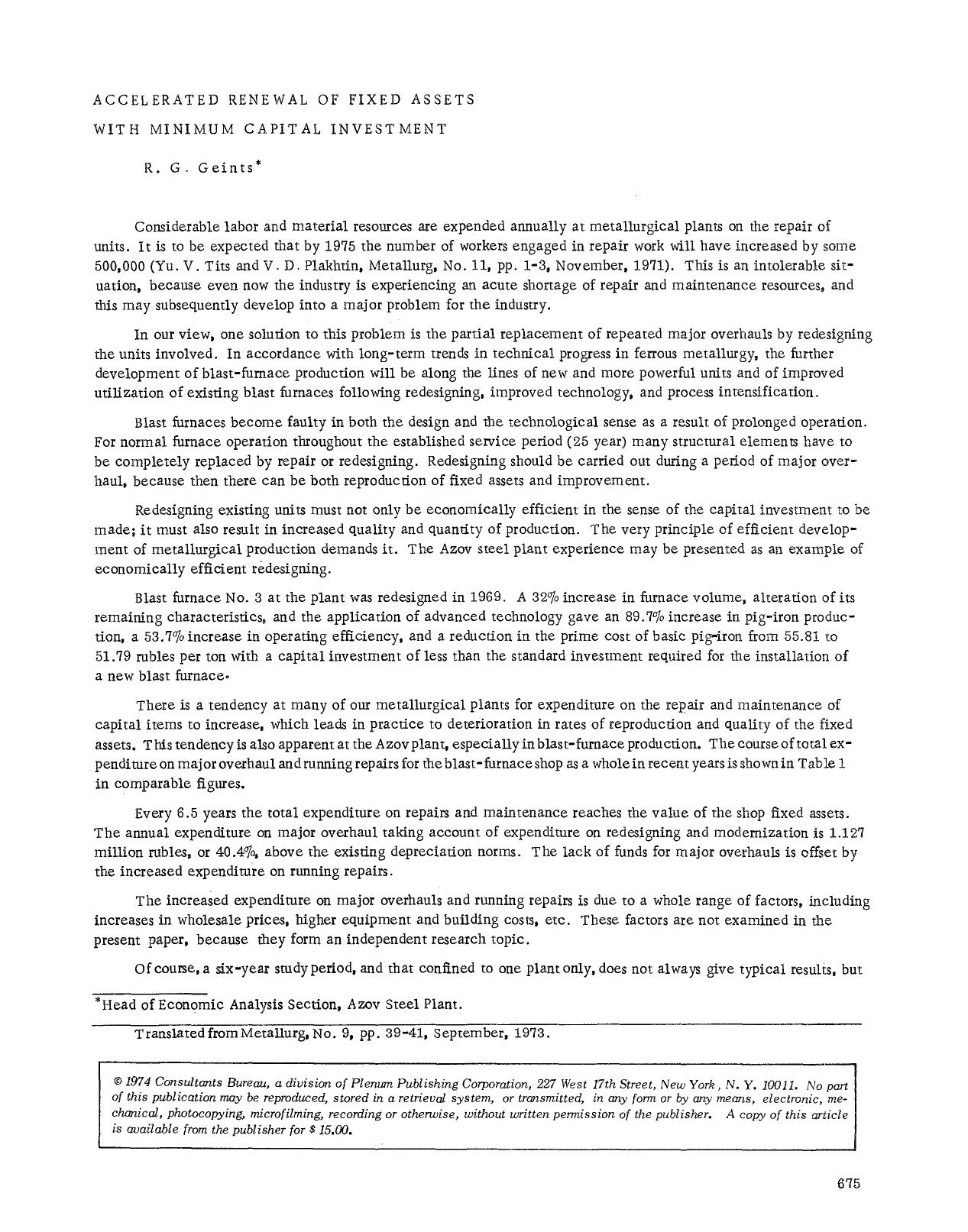 Accelerated renewal of fixed assets with minimum capital investment by Unknown