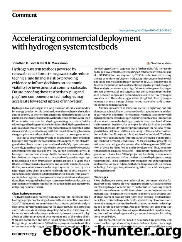 Accelerating commercial deployment with hydrogen system testbeds by Jonathan G. Love & Ian D. R. Mackinnon