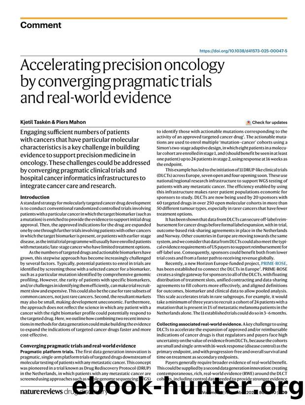Accelerating precision oncology by converging pragmatic trials and real-world evidence by Kjetil Taskén & Piers Mahon