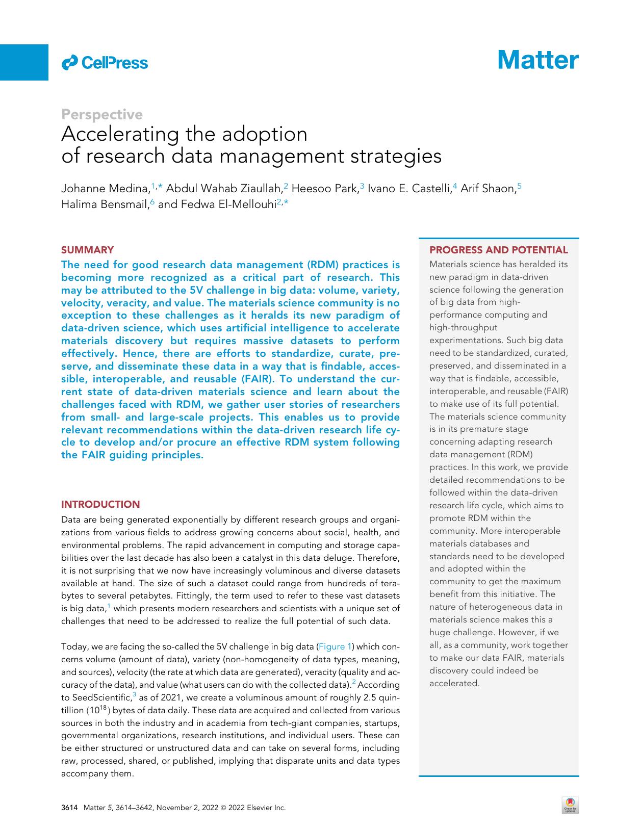 Accelerating the adoption of research data management strategies by unknow