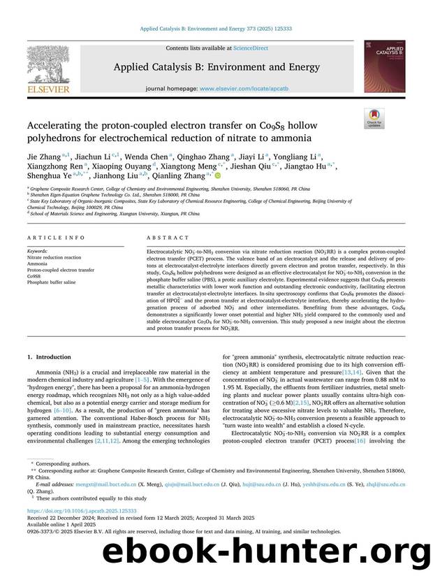 Accelerating the proton-coupled electron transfer on Co9S8 hollow polyhedrons for electrochemical reduction of nitrate to ammonia by unknow