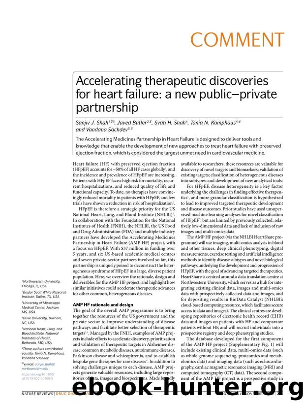 Accelerating therapeutic discoveries for heart failure: a new publicâprivate partnership by Sanjiv J. Shah & Javed Butler & Svati H. Shah & Tania N. Kamphaus & Vandana Sachdev