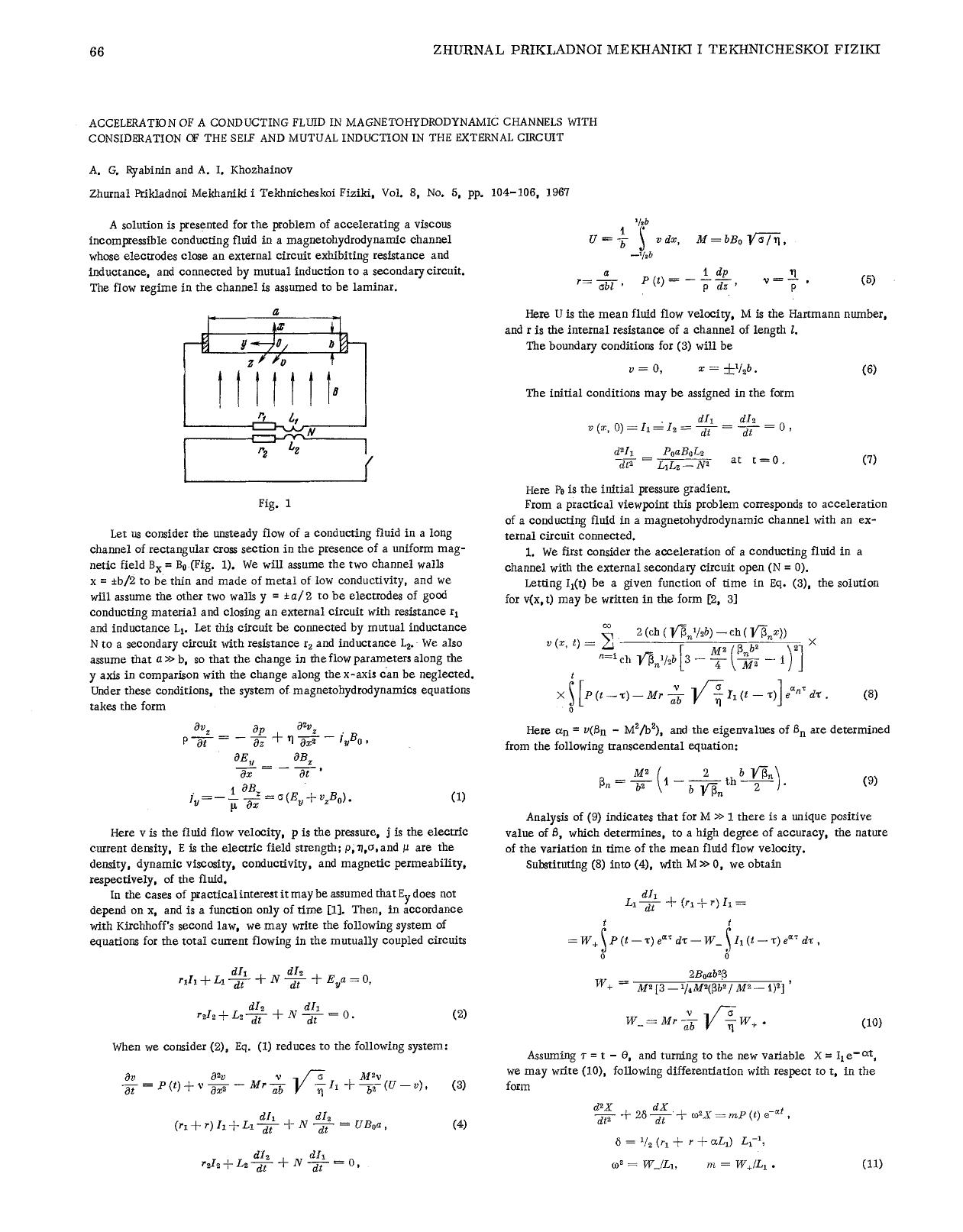 Acceleration of a conducting fluid in magnetohydrodynamic channels with consideration of the self and mutual induction in the external circuit by Unknown