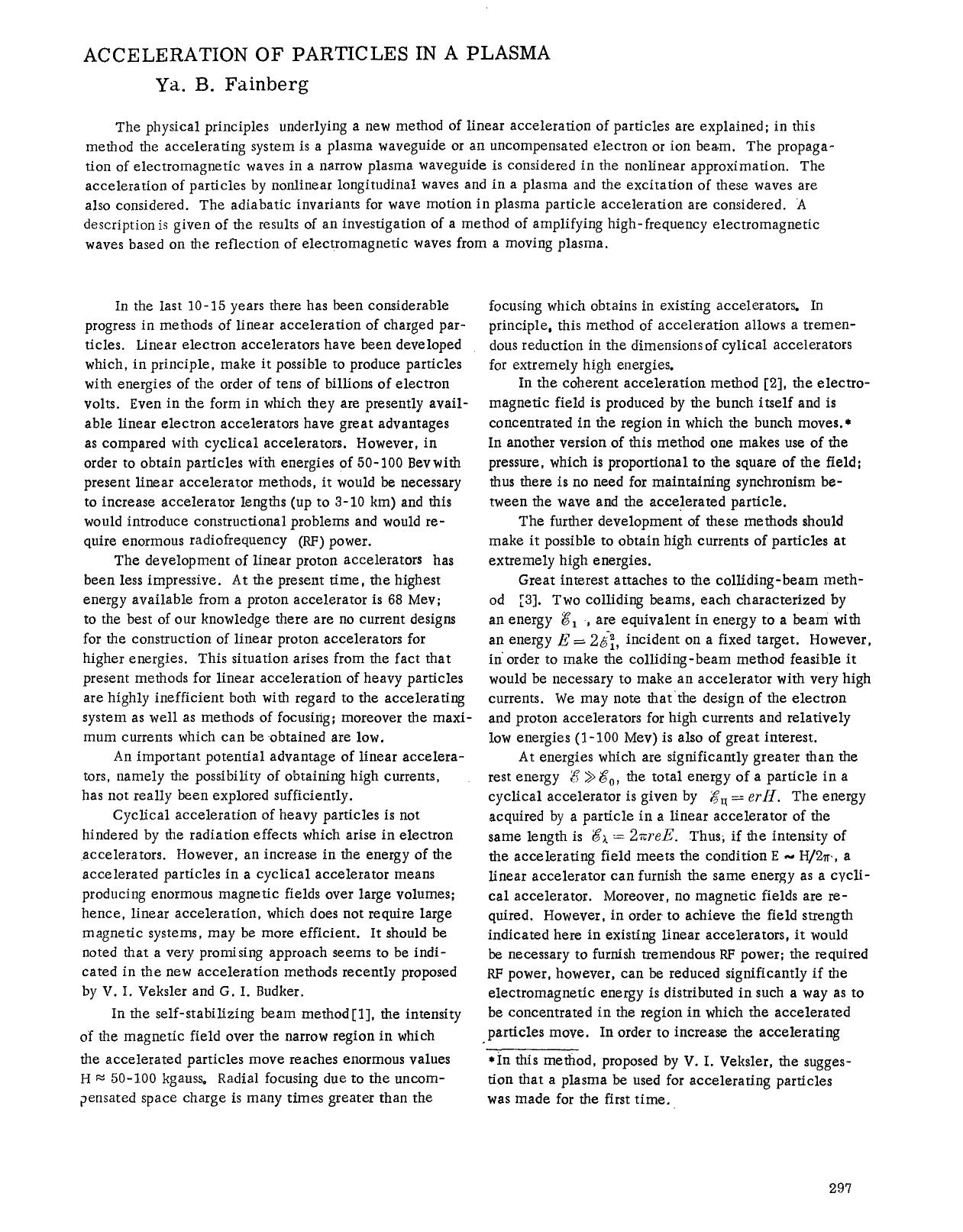 Acceleration of particles in a plasma by Unknown