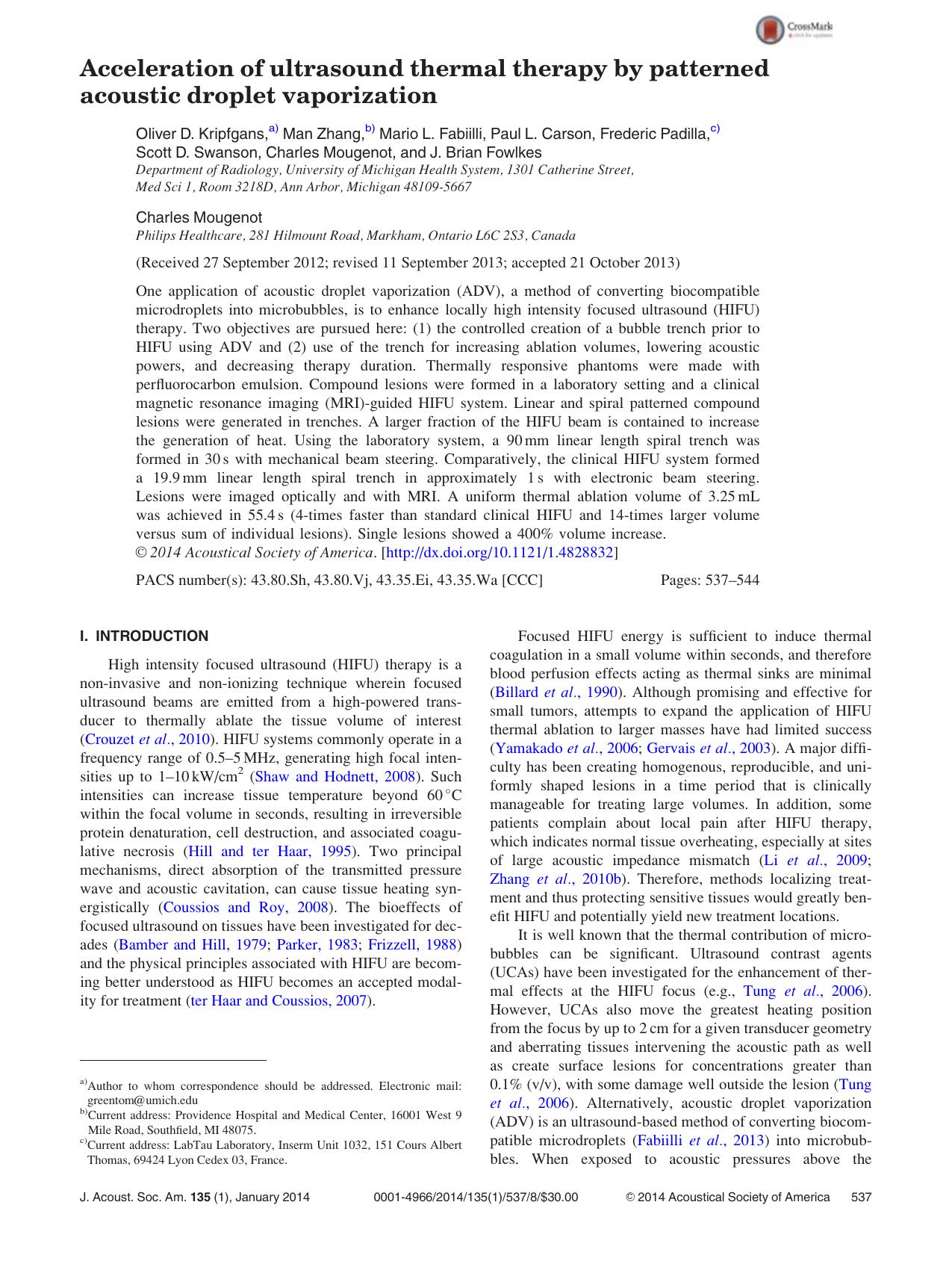 Acceleration of ultrasound thermal therapy by patterned acoustic droplet vaporization by unknow