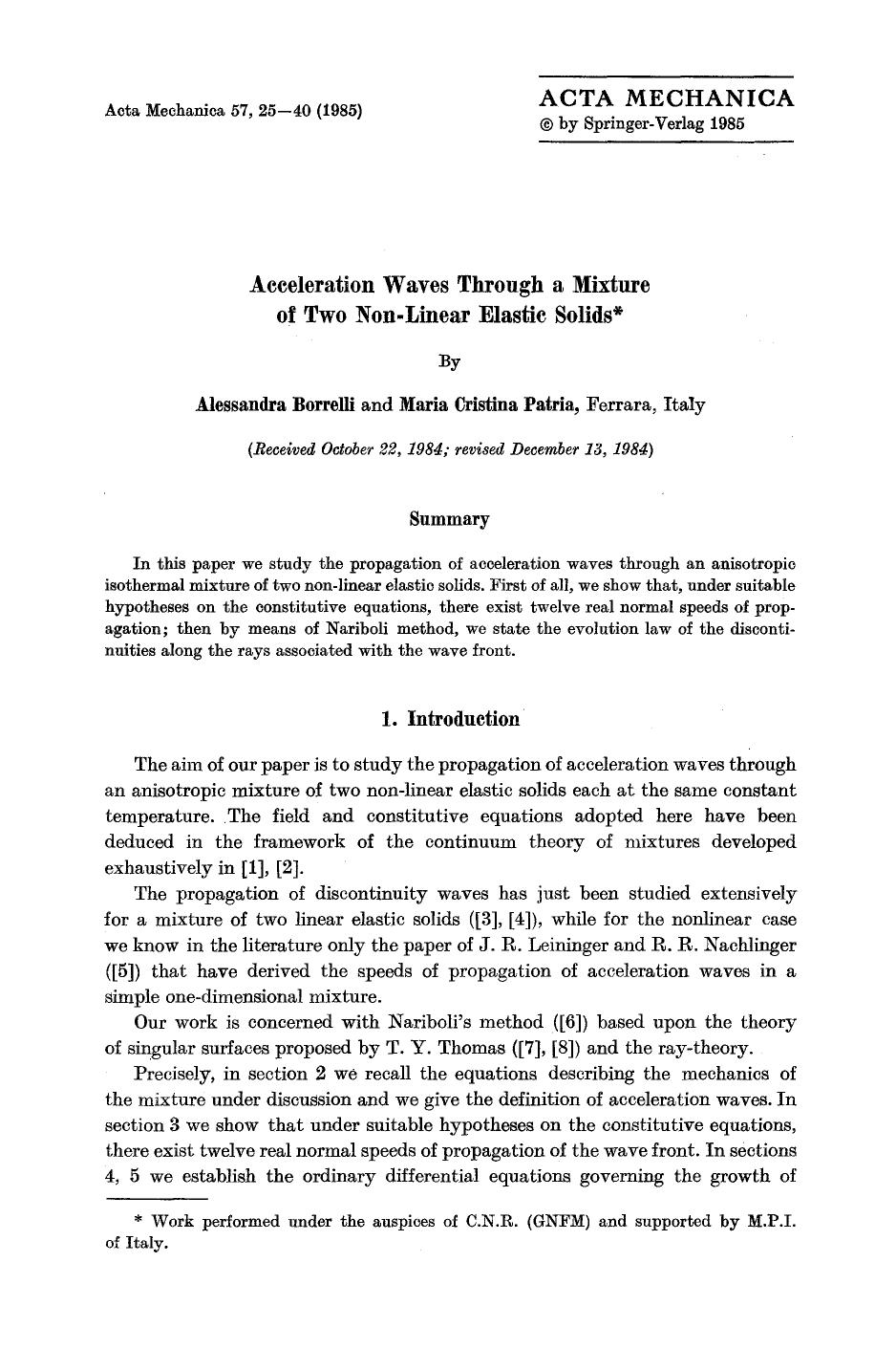 Acceleration waves through a mixture of two non-linear elastic solids by Unknown
