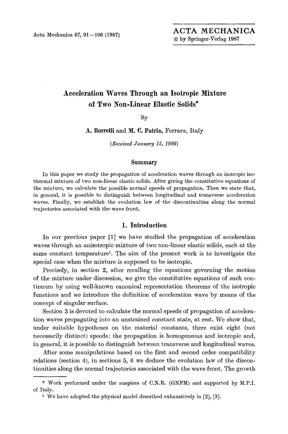 Acceleration waves through an isotropic mixture of two non-linear elastic solids by Unknown