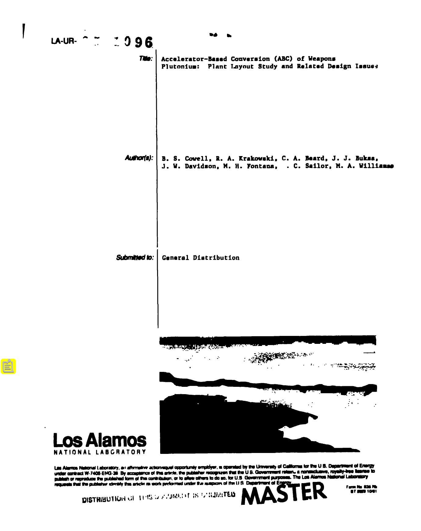 Accelerator-based conversion (ABC) of weapons plutonium : plant layout study and related design issues None by LANL Research Library LWW Project