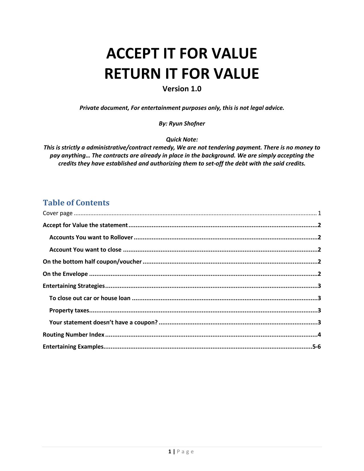Accept it for Value-Return it for Value~1 by William R. Shofner