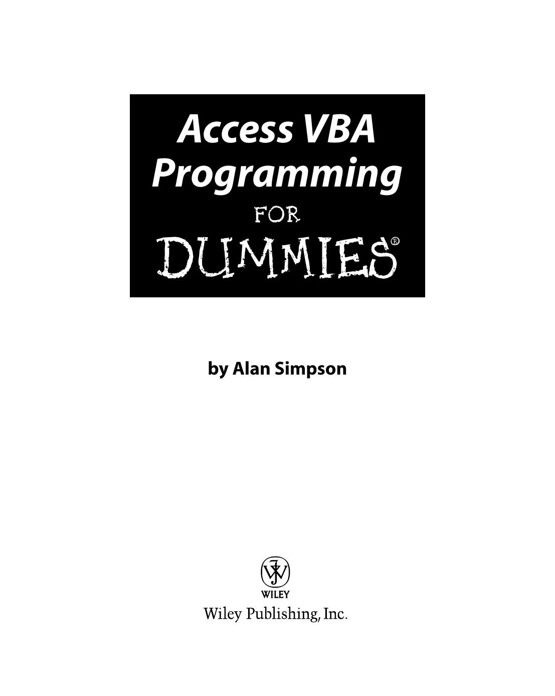 Access VBA Programming For Dummies by Alan Simpson