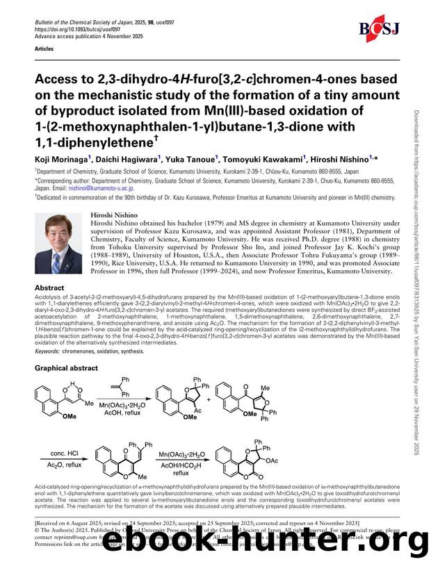 Access to 2,3-dihydro-4H-furo[3,2-c]chromen-4-ones based on the mechanistic study of the formation of a tiny amount of byproduct isolated from Mn(III)-based oxidation of 1-(2-metho by Koji Morinaga & Daichi Hagiwara & Yuka Tanoue & Tomoyuki Kawakami & Hiroshi Nishino