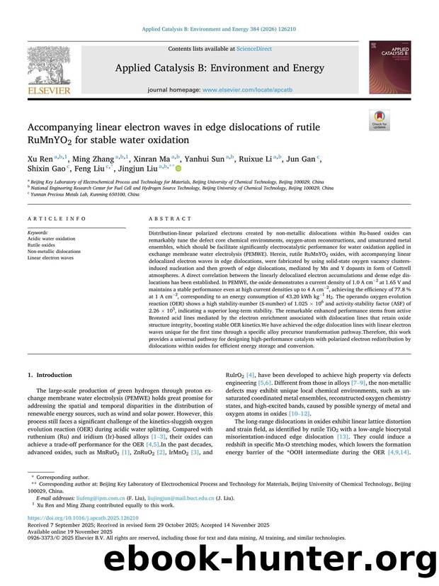 Accompanying linear electron waves in edge dislocations of rutile RuMnYO2 for stable water oxidation by unknow
