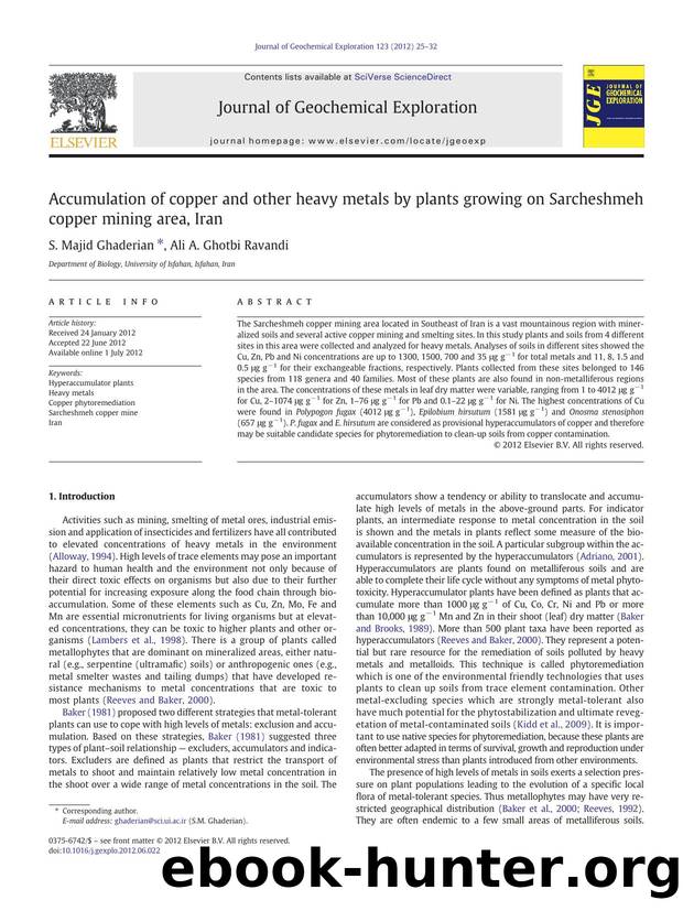 Accumulation of copper and other heavy metals by plants growing on Sarcheshmeh copper mining area, Iran by S. Majid Ghaderian & Ali A. Ghotbi Ravandi