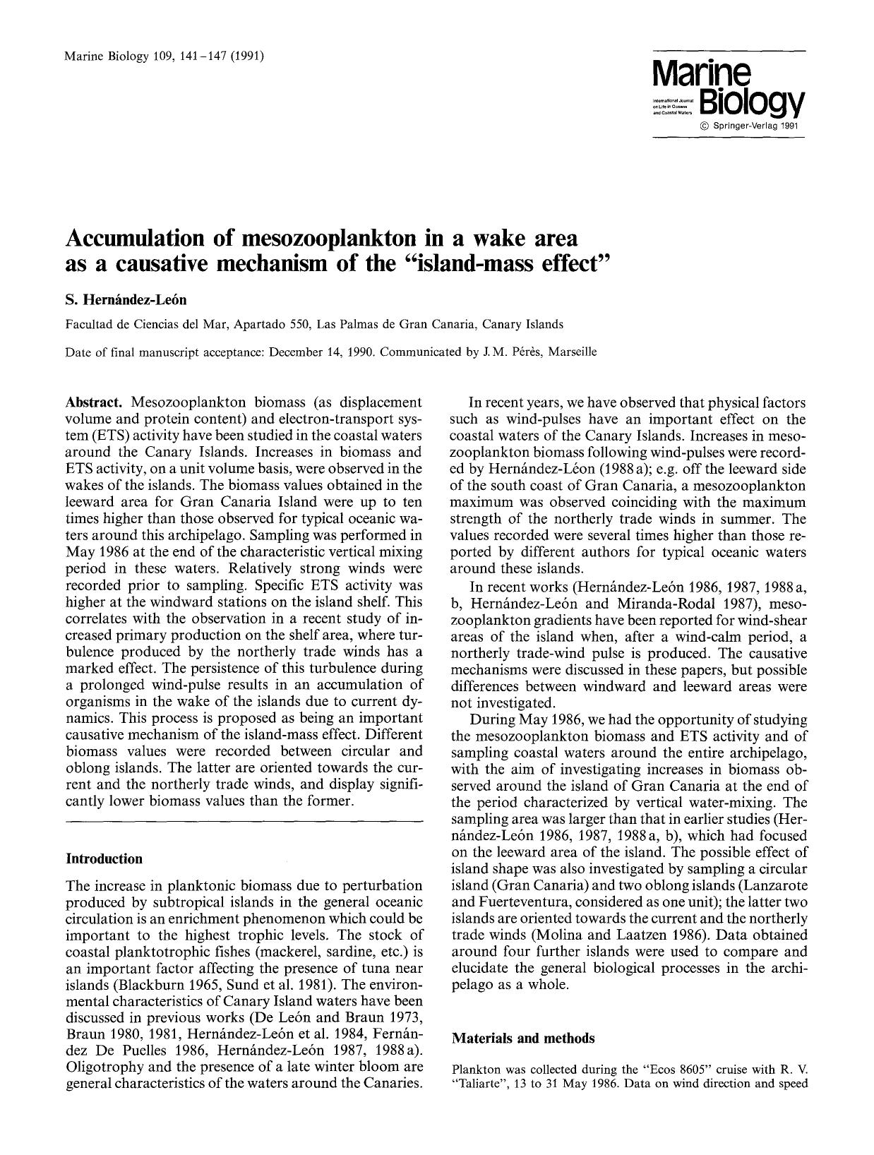 Accumulation of mesozooplankton in a wake area as a causative mechanism of the &#x201C;island-mass effect&#x201D; by Unknown
