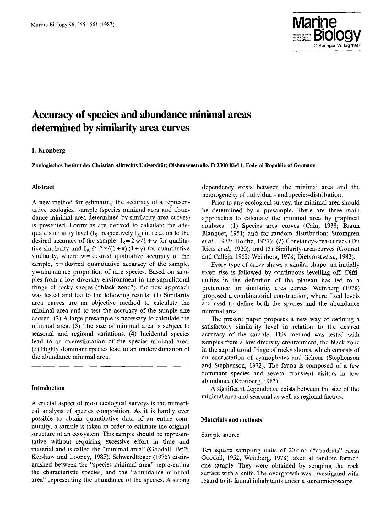 Accuracy of species and abundance minimal areas determined by similarity area curves by Unknown