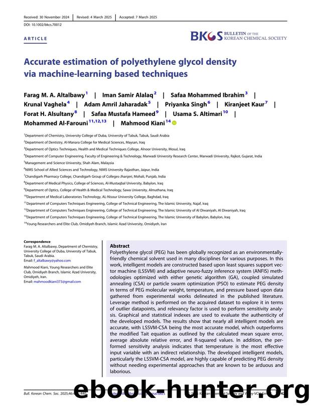 Accurate Estimation of Polyethylene Glycol Density via Machineâlearning based techniques by Unknown