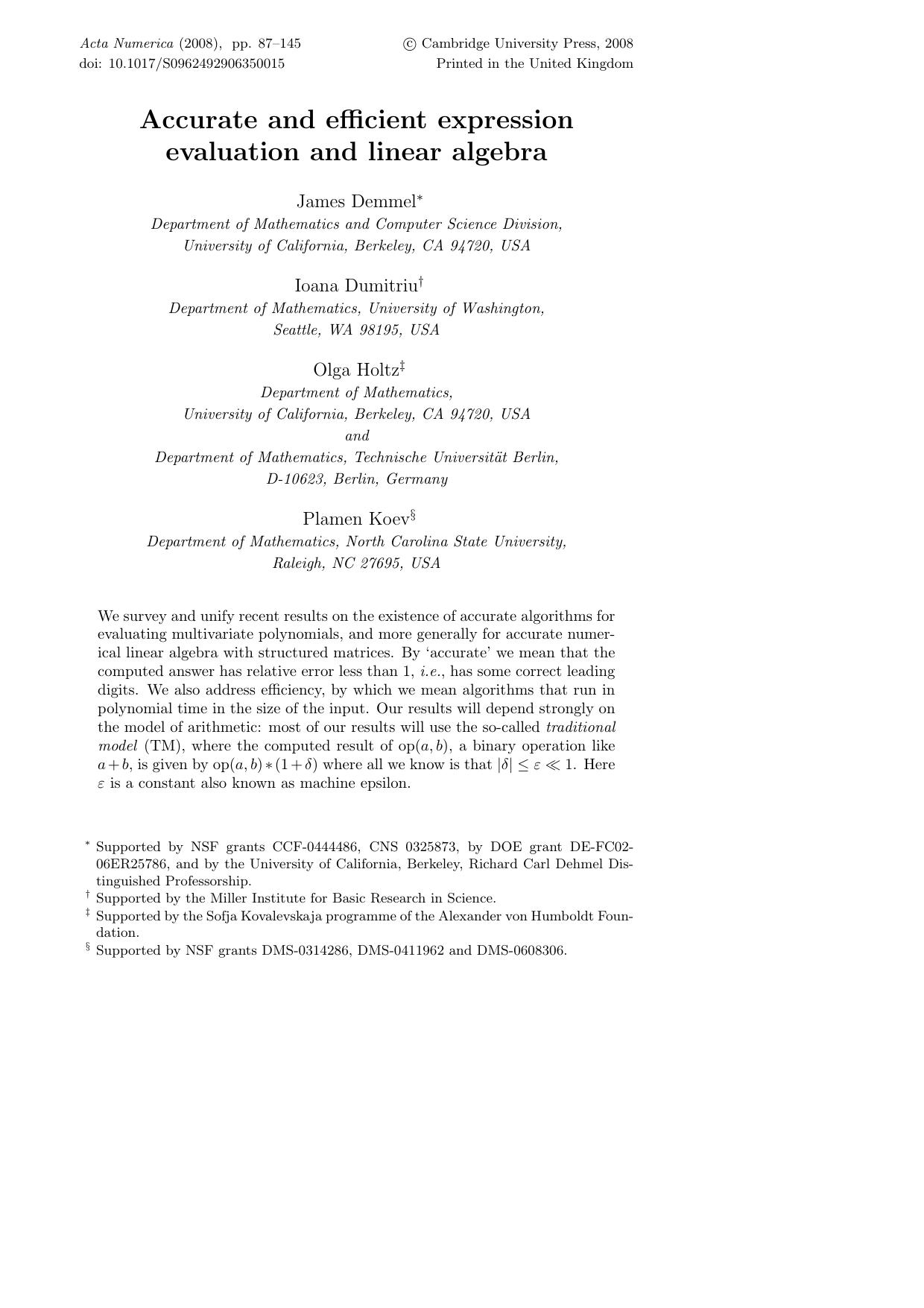 Accurate and efficient expression evaluation and linear algebra by Unknown