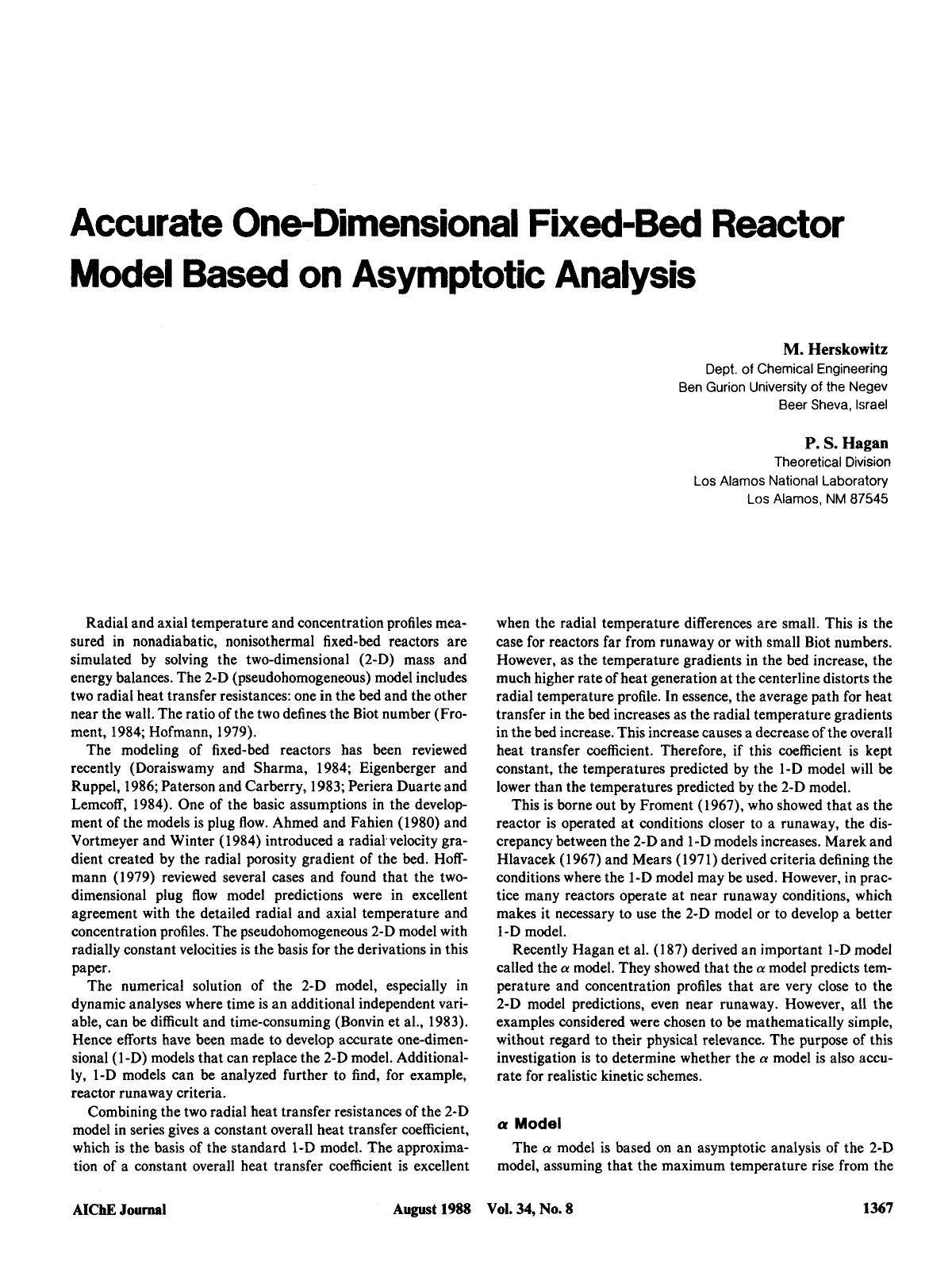 Accurate one-dimensional fixed-bed reactor model based on asymptotic analysis by Unknown
