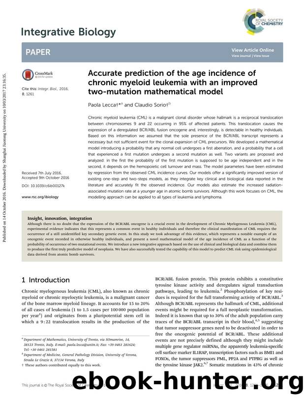 Accurate prediction of the age incidence of chronic myeloid leukemia with an improved two-mutation mathematical model by Paola Lecca & Claudio Sorio