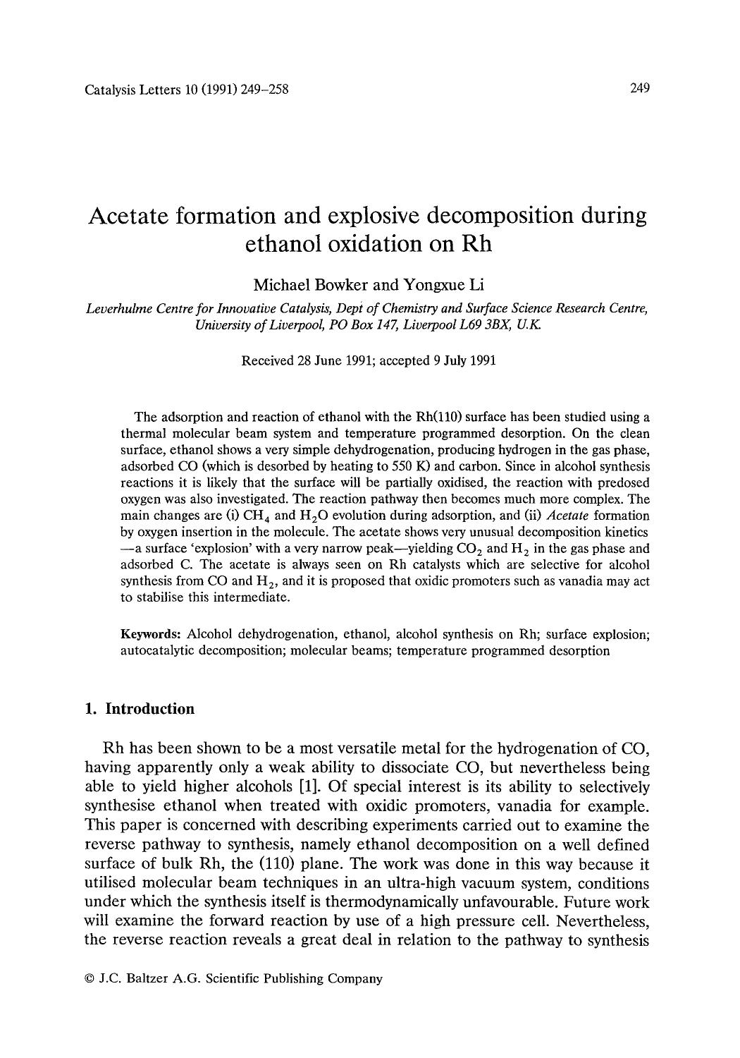 Acetate formation and explosive decomposition during ethanol oxidation on Rh by Unknown