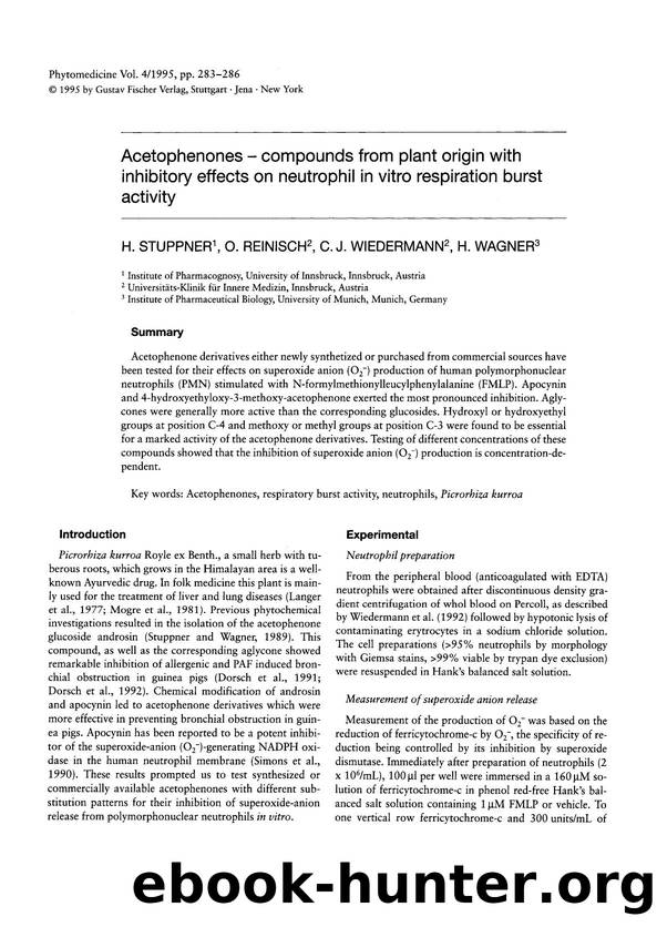 Acetophenones â compounds from plant origin with inhibitory effects on neutrophil in vitro respiration burst activity by H. Stuppner & O. Reinisch & C.J. Wiedermann & H. Wagner