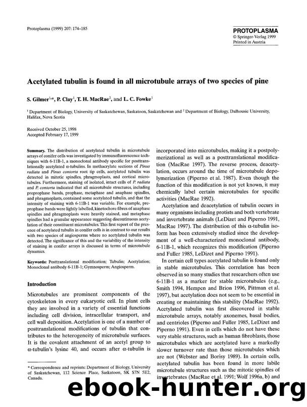 Acetylated tubulin is found in all microtubule arrays of two species of pine by Unknown